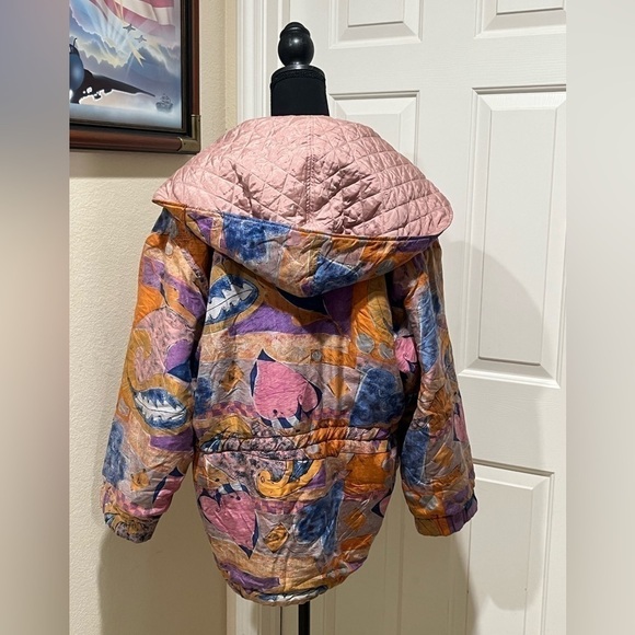 VINTAGE ART TO WEAR SILK HOODED WOMENS MAUVE, BLUE JACKET, SIZE L - Picture 6 of 12
